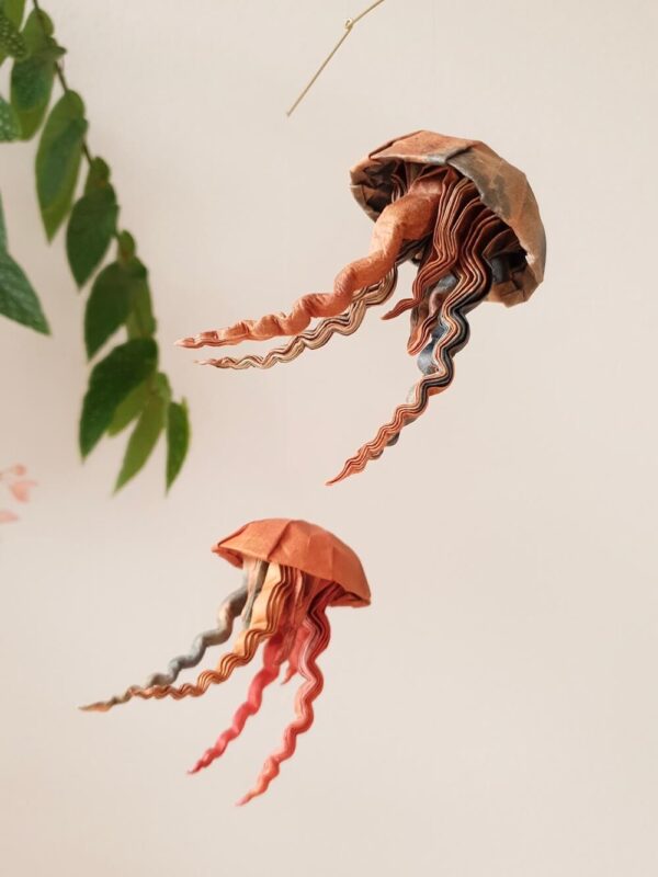 Two origami jellyfish